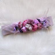 Cinturón flores y plumas LILA elastico regalos10